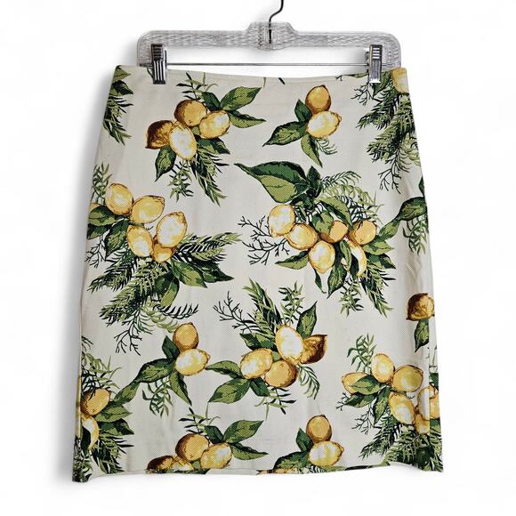 Talbots Womens Lemon Blossom Fruit Novelty Print Cotton Short Skirt Size 8P - Picture 1 of 11